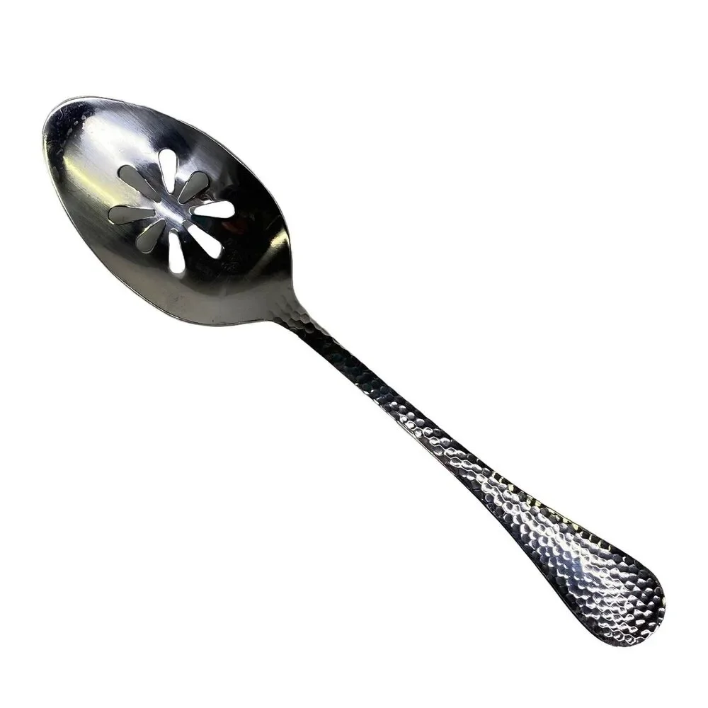 Wallace Continental Hammered Serving Spoon Slotted Pierced 18/0 Stainless Glossy